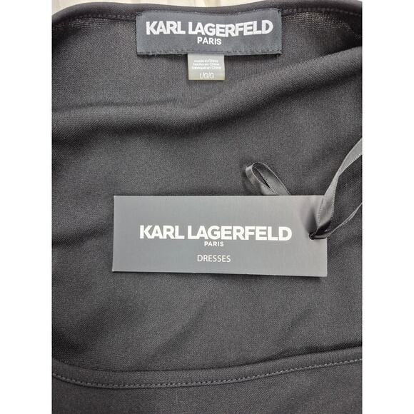 NWT $158. KARL LAGERFELD PARIS pleated skirt dress Blk/Tan/Cream Sz L - Picture 5 of 8